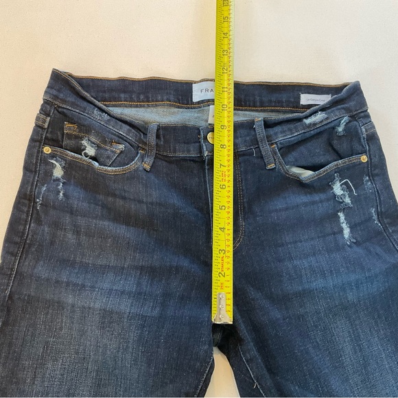 Frame Le Garcon Crop Chewed Hem Jeans Women’s 28 Dark Blue Wash Distress Stretch - Picture 13 of 16